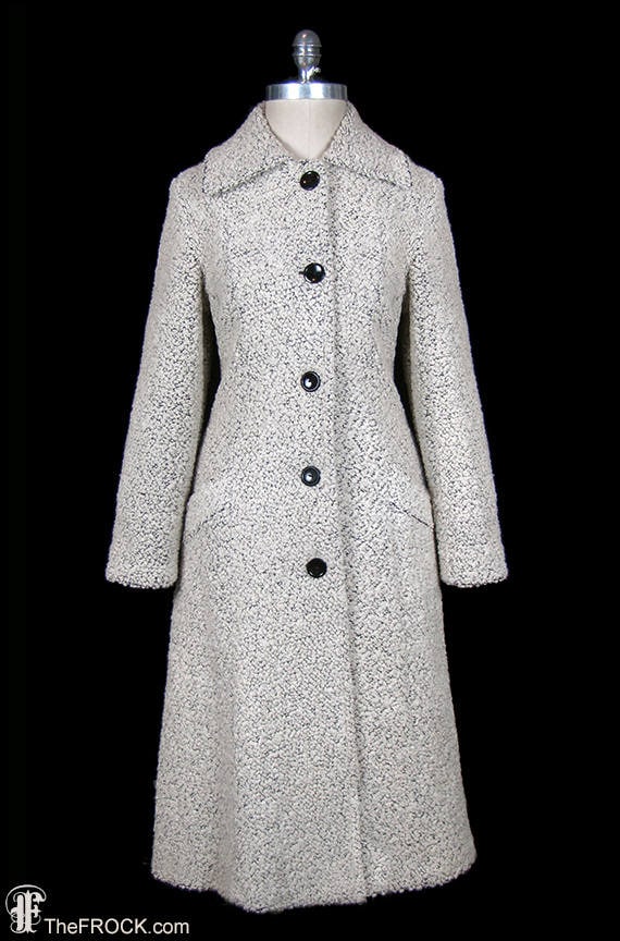 Valentino coat, vintage wool nubby ivory over bla… - image 1