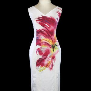 Christian Dior 2001 tulip dress sleeveless watercolor floral flower cocktail ivory off white designer French couture runway John Galliano