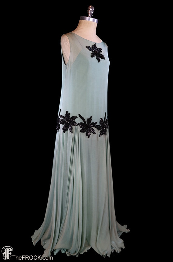 1920s beaded sequined silk chiffon gown, art deco… - image 3