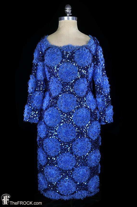 Givenchy blue sequin dress, long sleeve cocktail, 