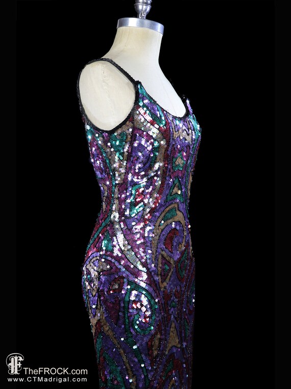 Floor length sequin gown, op-art graphic tank dre… - image 4