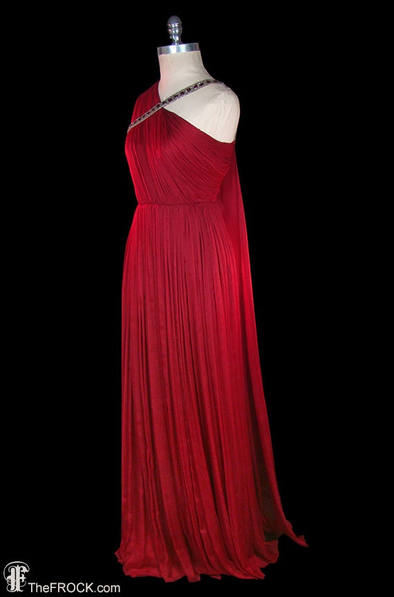 Jean Dessès gown, vintage red silk chiffon goddes… - image 3