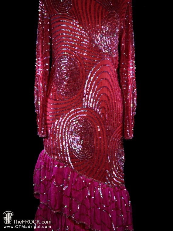 Elizabeth Arden beaded gown, red silk sequined ma… - image 2