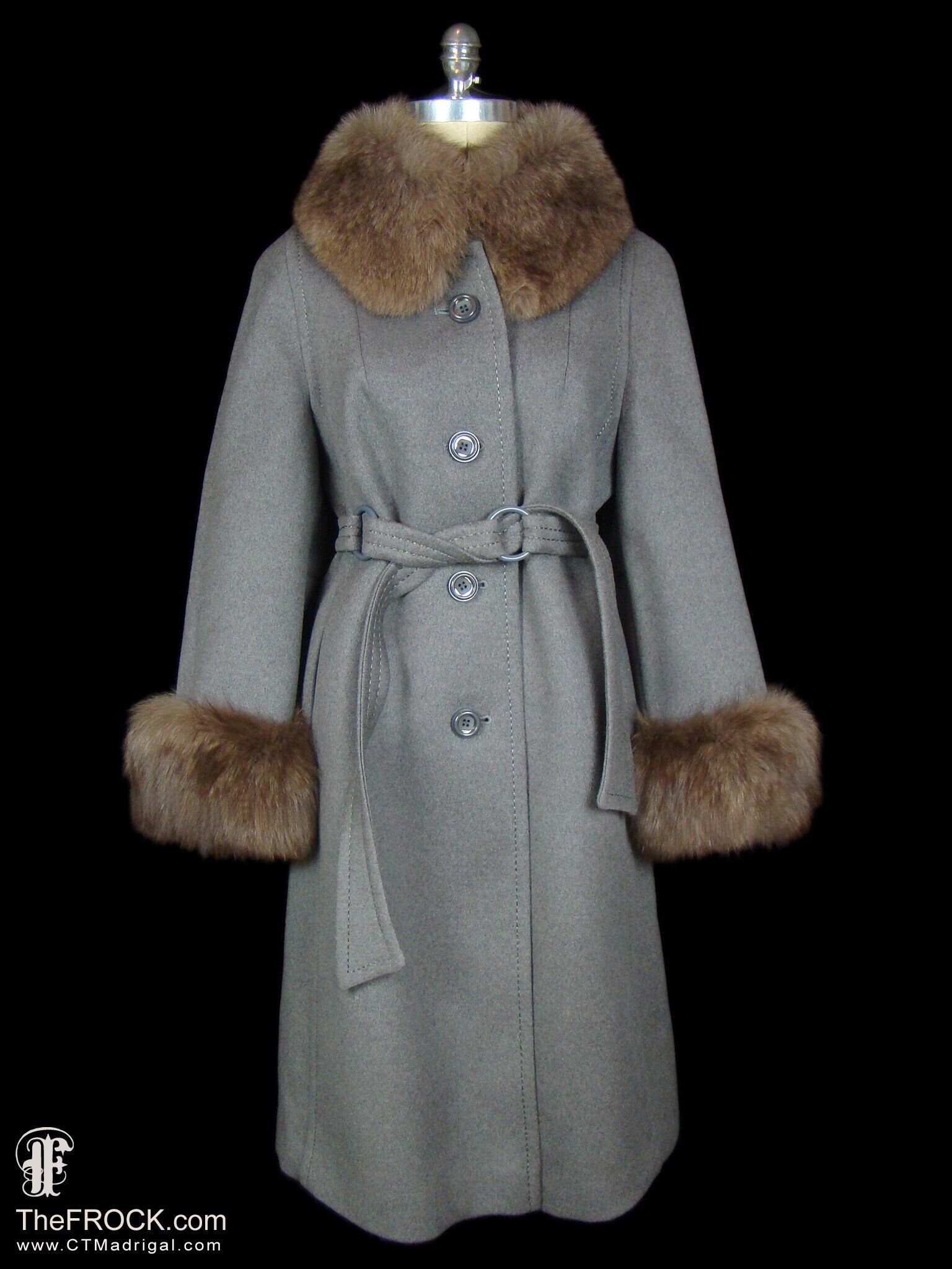 October Wool Wrap Coat with Fox Fur Trim in Stone