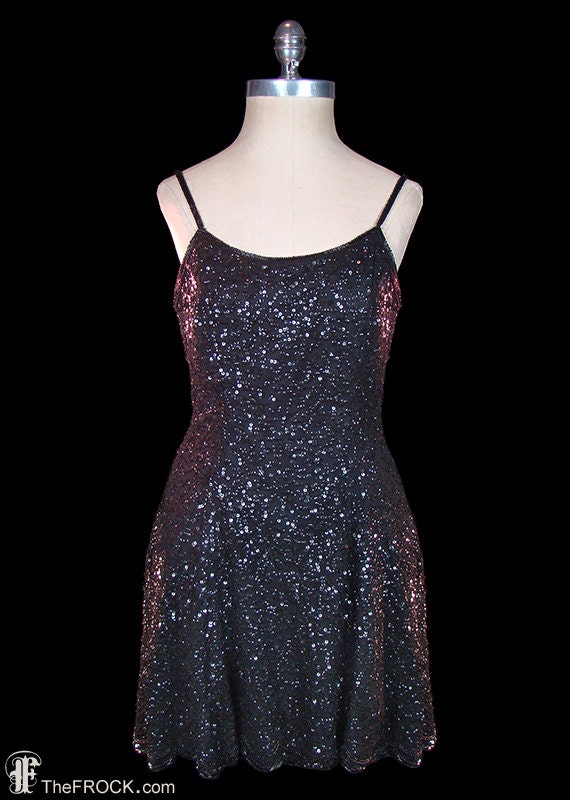 Saks 5th Ave black beaded and sequined silk chiffo