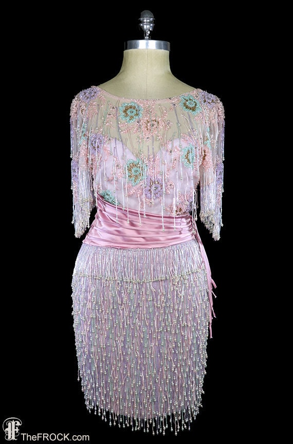 Zandra Rhodes beaded fringe dress, 1980s avant ga… - image 1