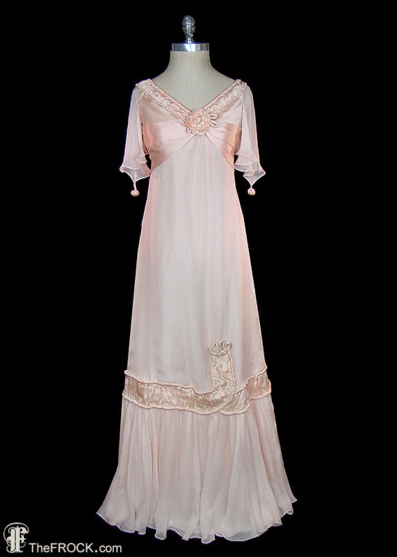 Wedding dress antique Edwardian pink silk chiffon