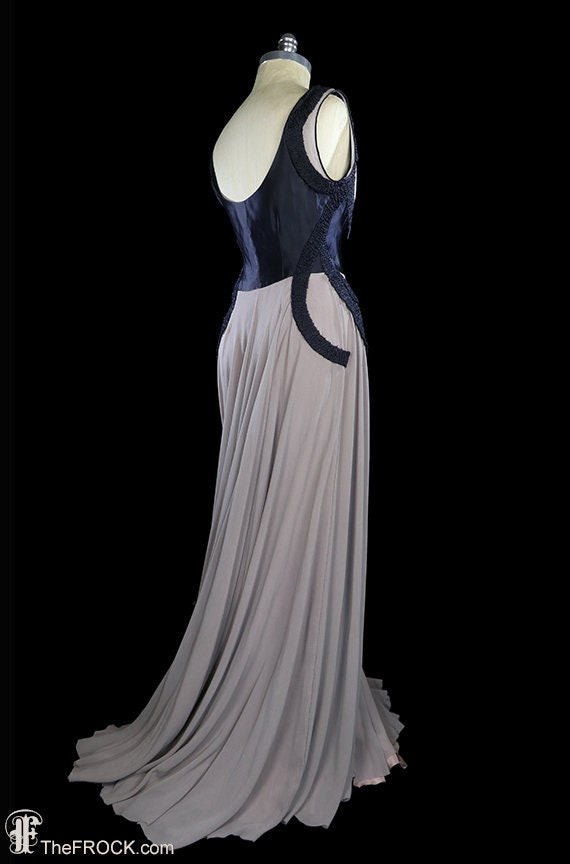 Vampy 1930s art-deco gown, blue silk satin dress … - image 6