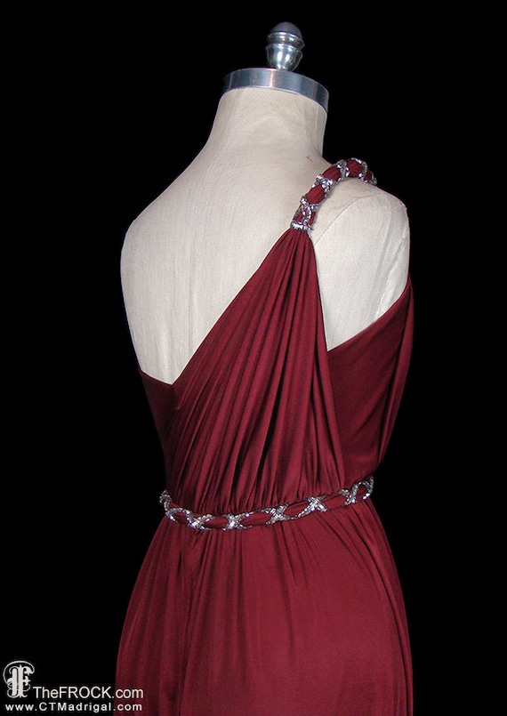Beaded wine jersey maxi dress, grecian goddess si… - image 3
