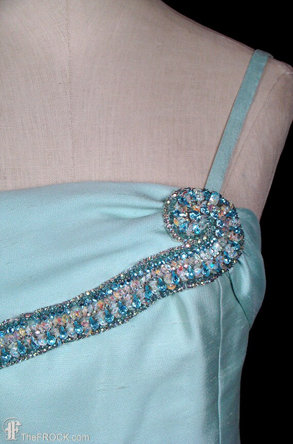 Bonwit Teller cocktail dress, aqua silk shantung … - image 2