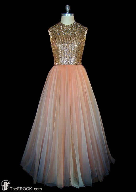 1950s sequin & ombre tulle dress, evening, prom, r