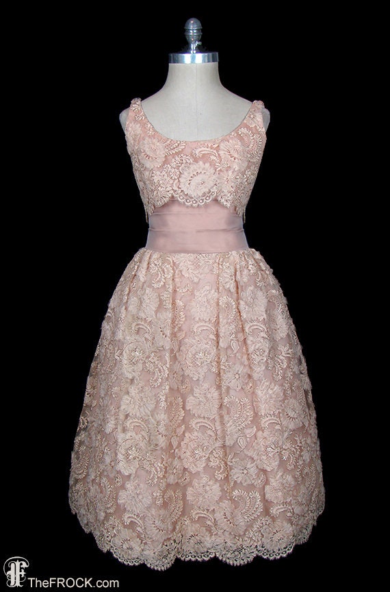 Vintage lace dress, prom wedding, silk organza tri