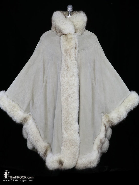 Pauline Trigere coat jacket fox fur suede dolman … - image 1