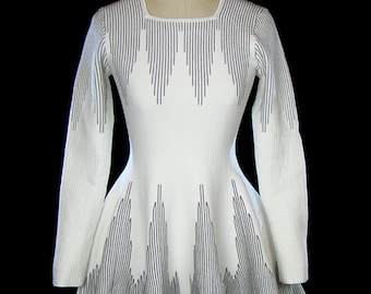 Azzedine Alaïa Dress, White Ivory Black Stretch Knit, Body