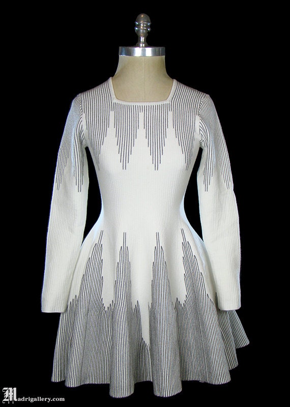 Azzedine Alaïa dress, white ivory black stretch kn