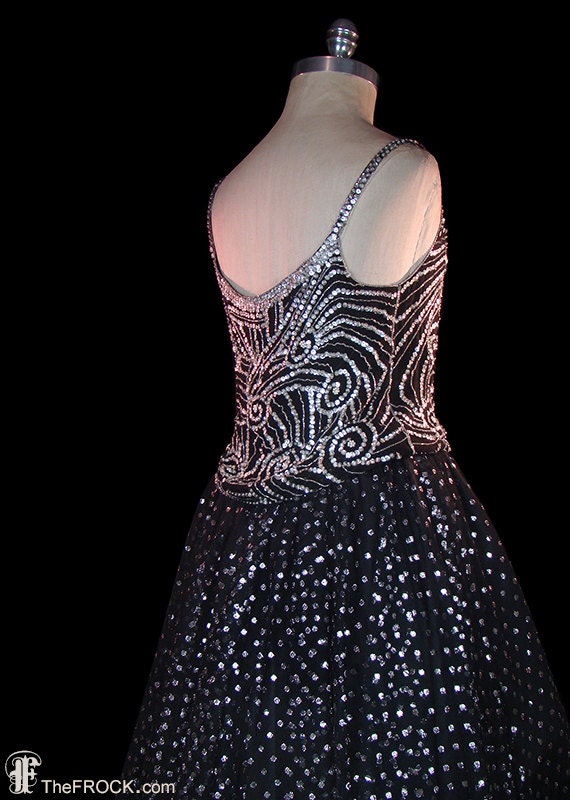 Oscar De La Renta Vintage Dress, Silver Sequined Black Silk & Silver ...
