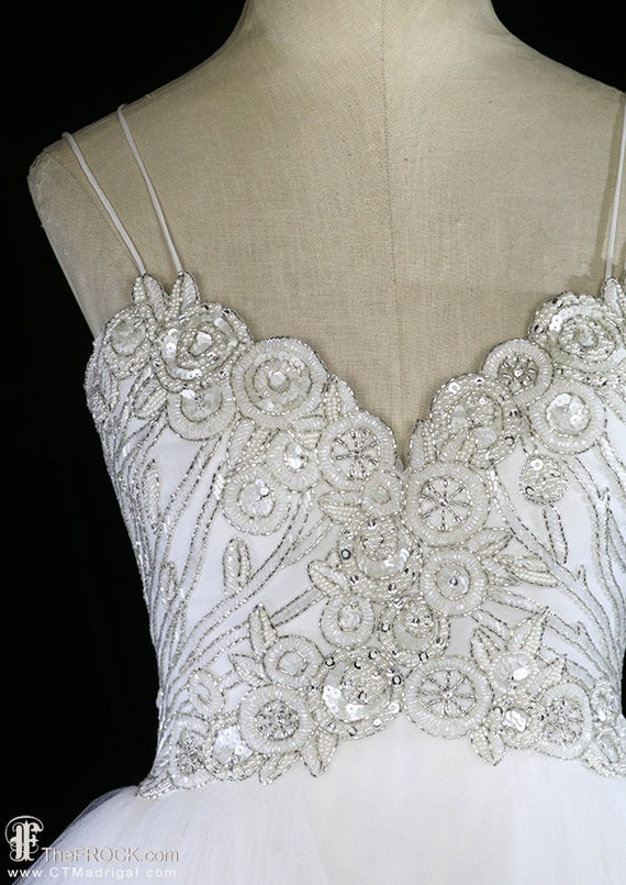 Bob Mackie beaded dress, vintage white ivory tull… - image 3