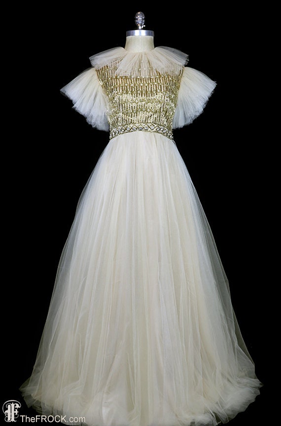 Hattie Carnegie 1940s beaded jeweled tulle dress,