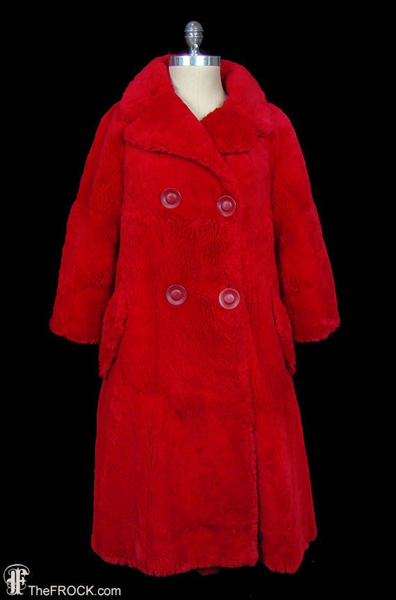 Sheared red mink coat, 1950s long peacoat style fu