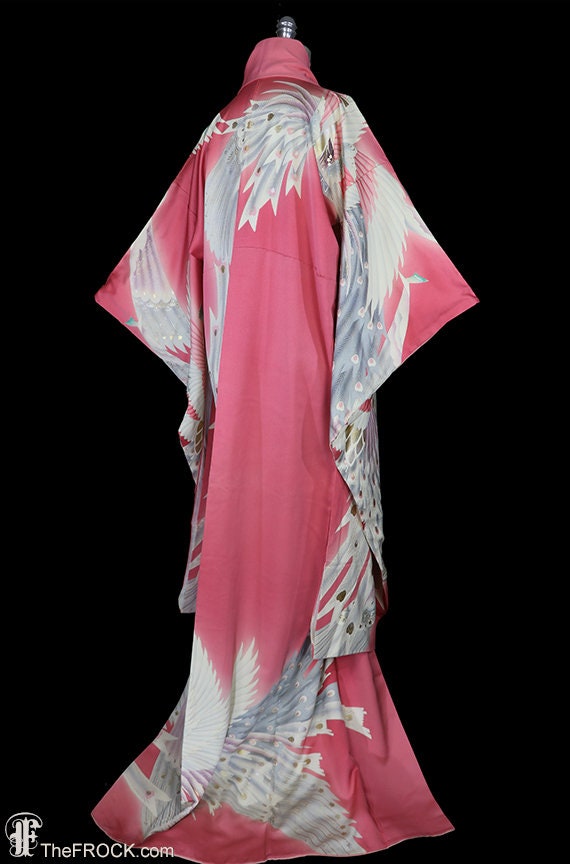 Art Deco rose pink silk furisode kimono, robe or … - image 8