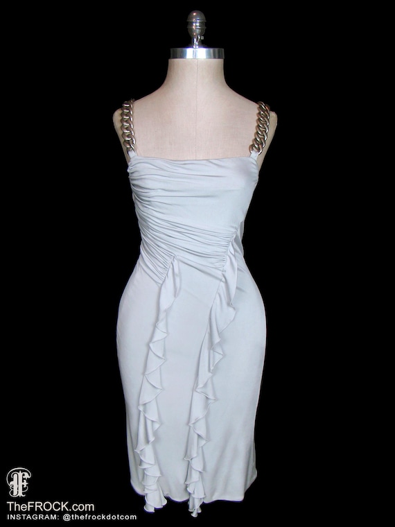 Versace Vintage Ruffled Jersey Dress Chain Straps Grecian