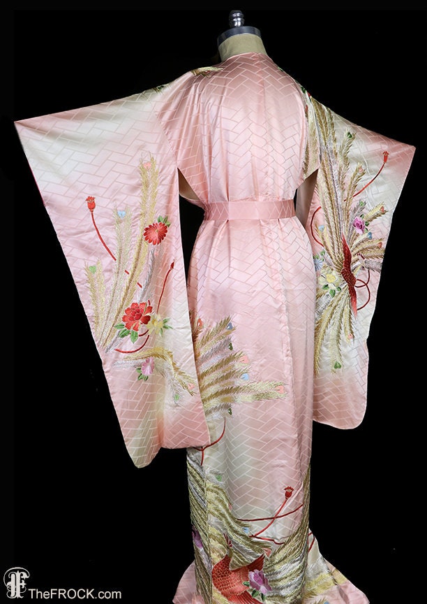 Antique Robe, Embroidered Kimono Dressing Gown, Art Deco Flowers Floral ...