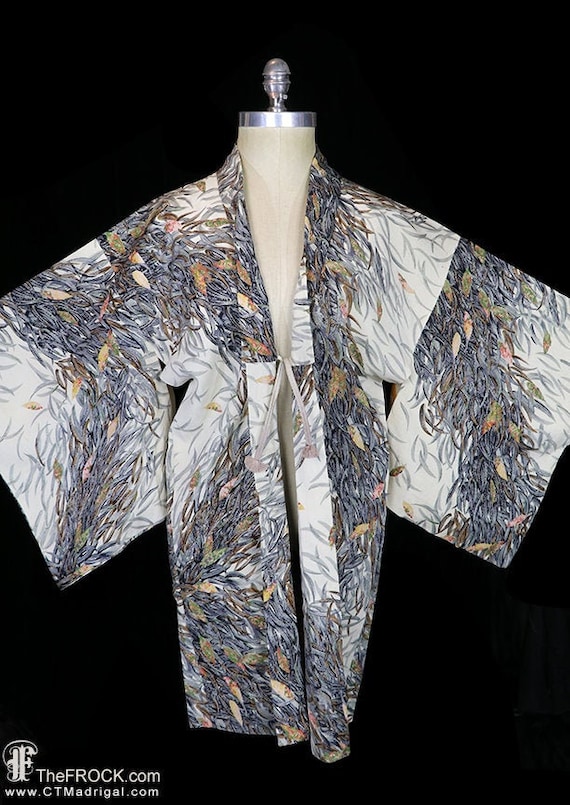 Old silk kimono, robe or jacket or dressing gown,