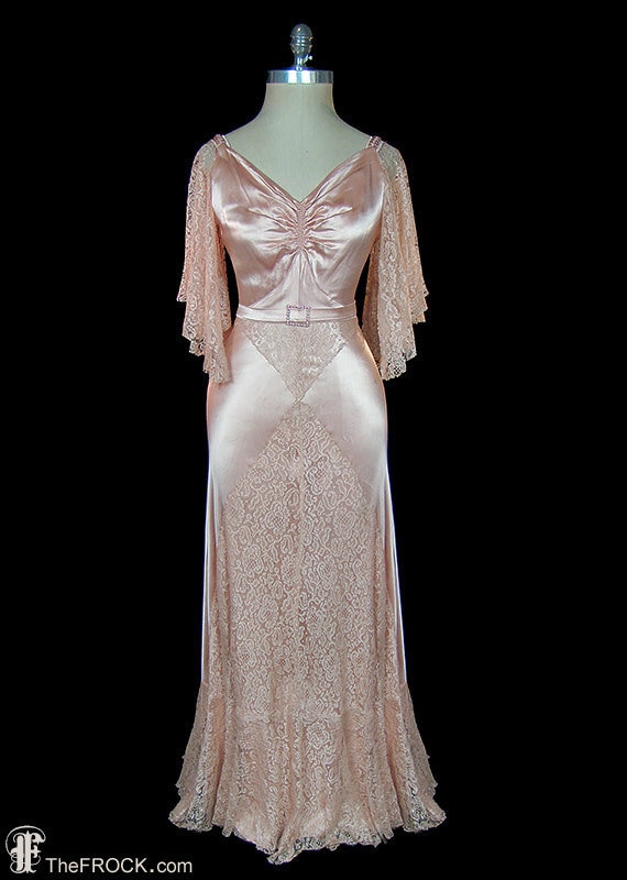 1930s blush pink evening gown or wedding dress, an