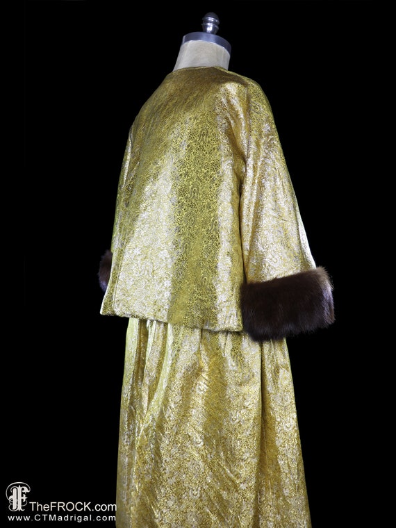 Sally Milgrim 1950s gold metallic lame brocade dr… - image 7