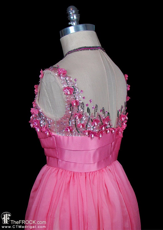 Mr Blackwell 1960s pink silk chiffon gown, beaded… - image 3