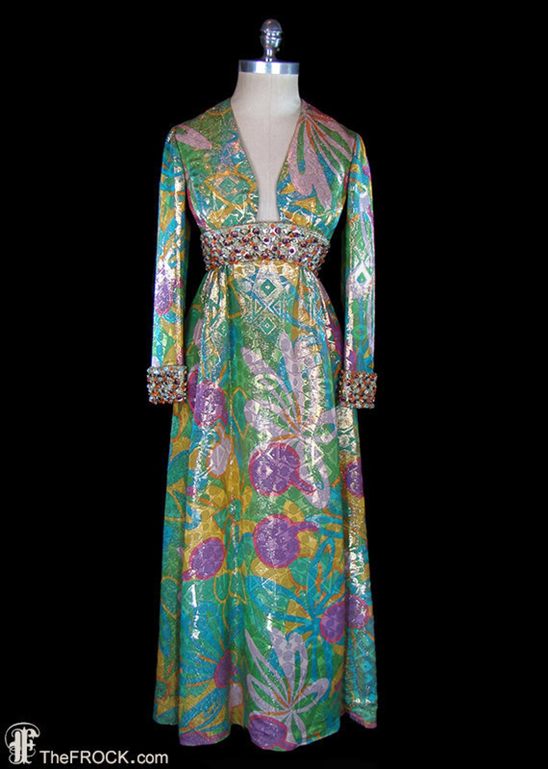 1960s Malcolm Starr Metallic Lamé Gown, Heavily Beaded 1960s Malcolm Starr Metallic Lamé Gown, Heavily Beaded