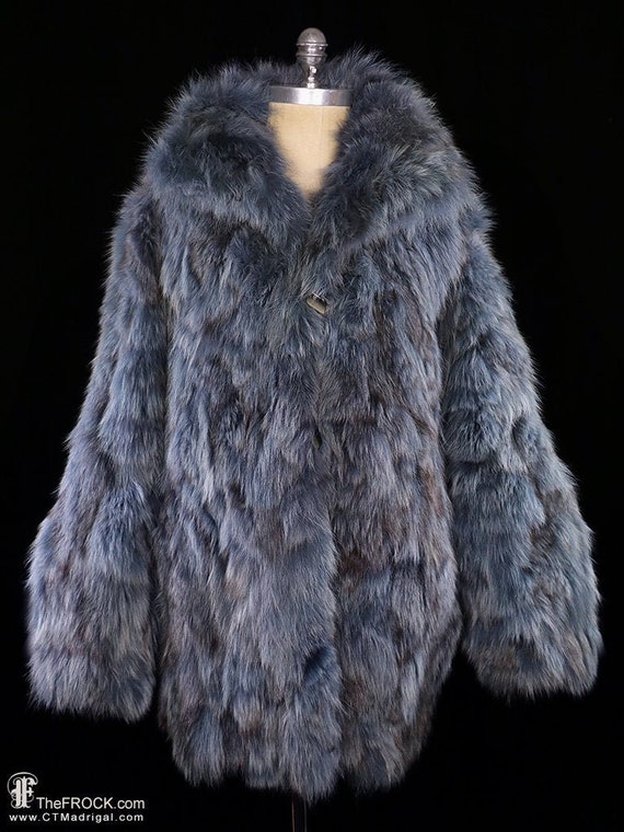 Blue fox fur coat, dyed big fluffy rockstar rich … - image 1