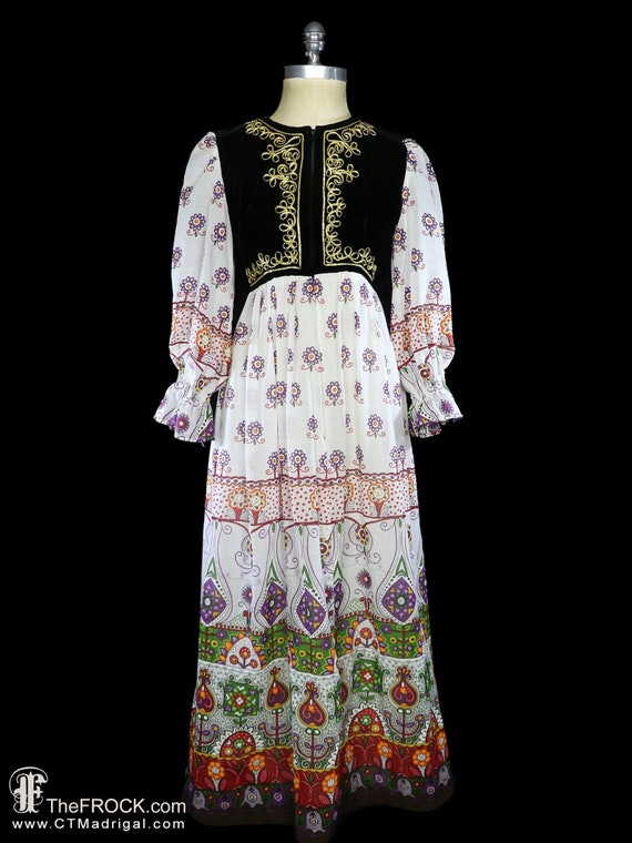 1960s Velvet & Gold Lame Maxi Dress