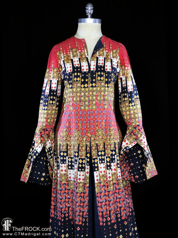 Vintage cotton maxi dress ethnic print op art boh… - image 2
