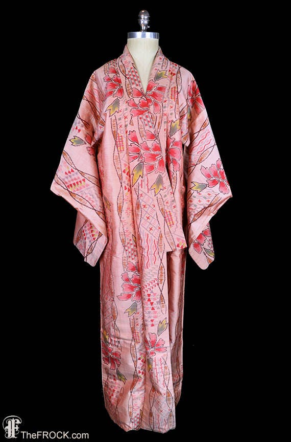 Antique ikat silk kimono, robe or coat or dressin… - image 3