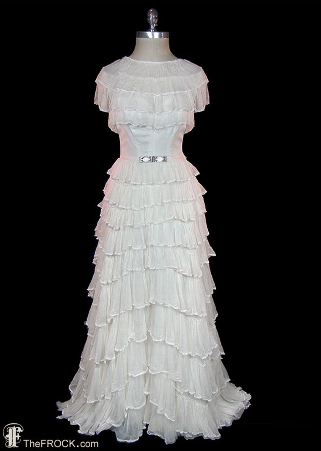 1930s Fine Lace & Ruffle Wedding Gown main image 1