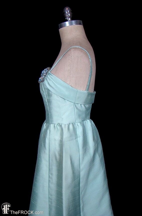 Bonwit Teller cocktail dress, aqua silk shantung … - image 4