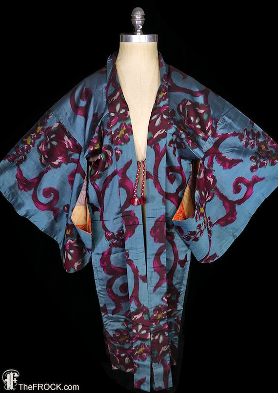Antique silk kimono, robe jacket dressing gown, ha