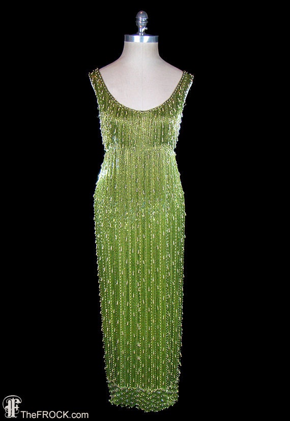 Heavily beaded gown, 1950s 1960s pearl glass bead… - image 1