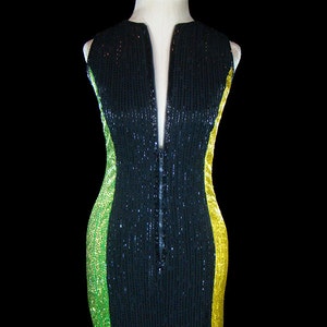 Bob Mackie heavily beaded dress vintage 1980s color block couture cocktail evening red carpet sleeveless fitted body con 80s 1980&#39;s logo