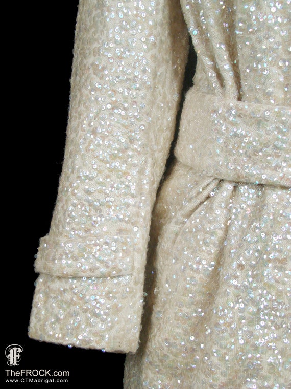 Norman Norell designed coat, sequin beaded cream … - image 3