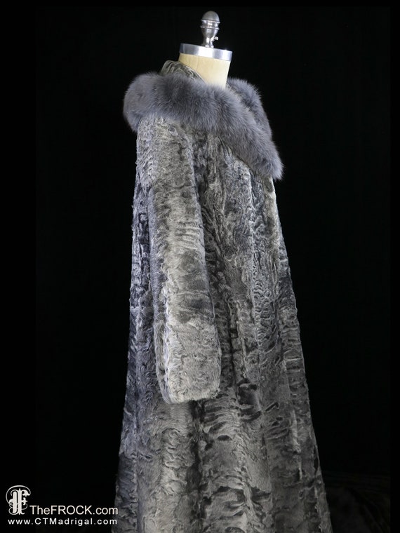 Silver broadtail lamb fur coat, long fox stroller… - image 5