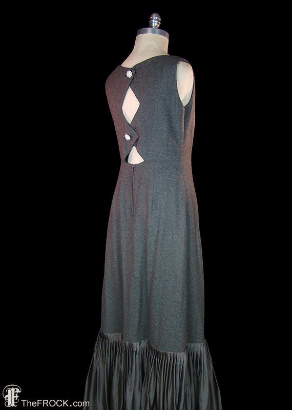 Pierre Cardin gown, vintage gray wool flannel & si