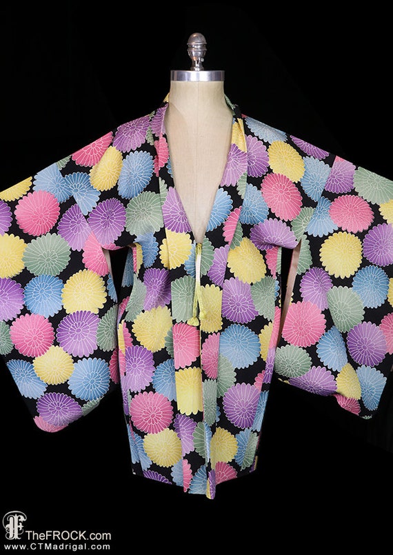 Vintage silk kimono, robe jacket dressing gown, h… - image 1