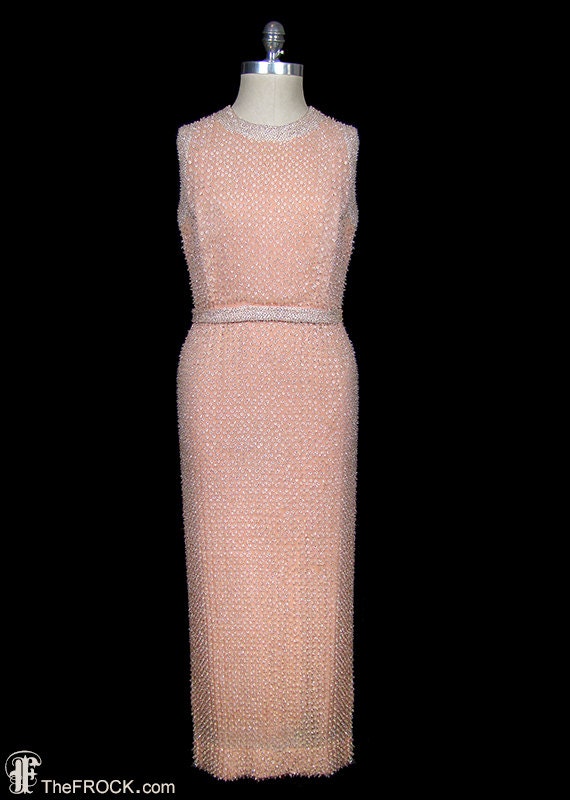1950s heavily beaded silk chiffon dress from Stanl
