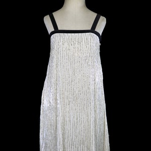 Giorgio Armani beaded fringe dress, cocktail gown sleeveless, silk couture evening red carpet black velvet shift trapeze loose fit short