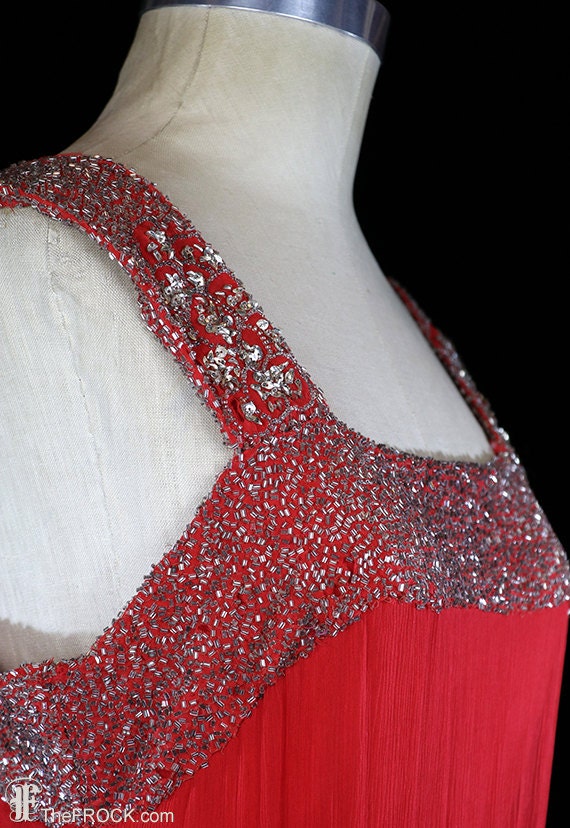 1920 Flapper Era Dress Heavily Beaded Silk Chiffon Gown Red - Etsy