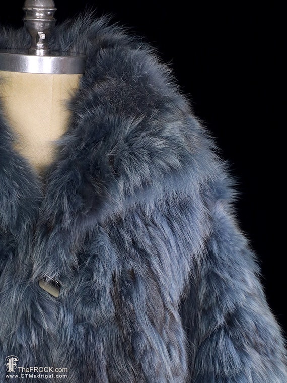 Blue fox fur coat, dyed big fluffy rockstar rich … - image 2