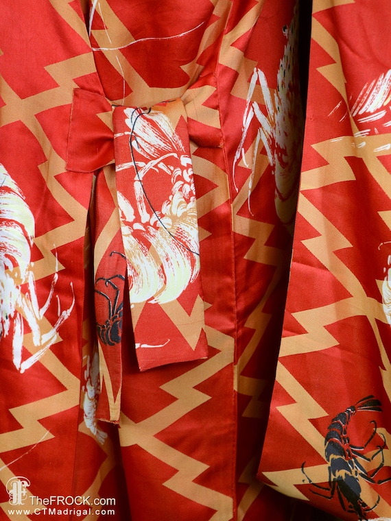 Antique silk robe, belted kimono furisode sleeves… - image 2