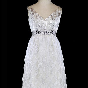 Jacques Heim dress, ivory silk & silver metallic, beaded crystal rhinestone jeweled, french couture wedding, reception, party prom, cocktail